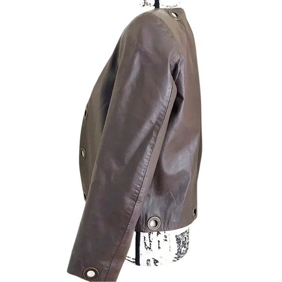 Emporio Cueros Brown Open Front Leather Jacket With Grommet Detail Size S - Picture 2 of 6